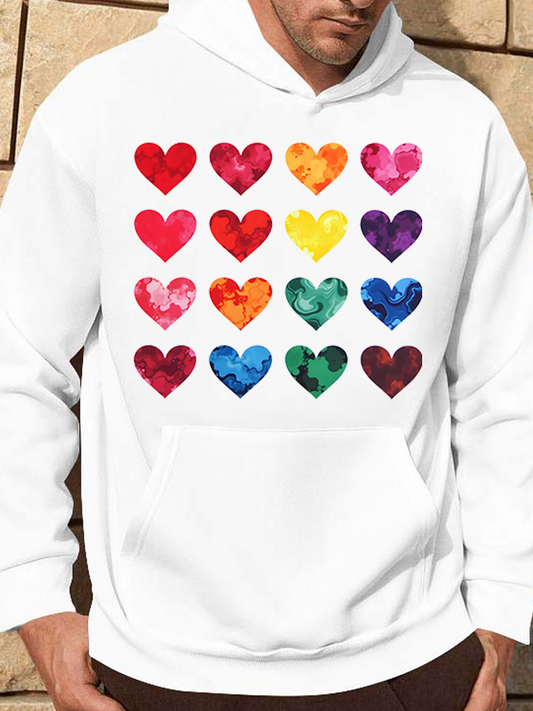Men's Graphic Hoodie Vibrant Painted Multicolor Artistic Pattern Watercolor Hearts Hoodie