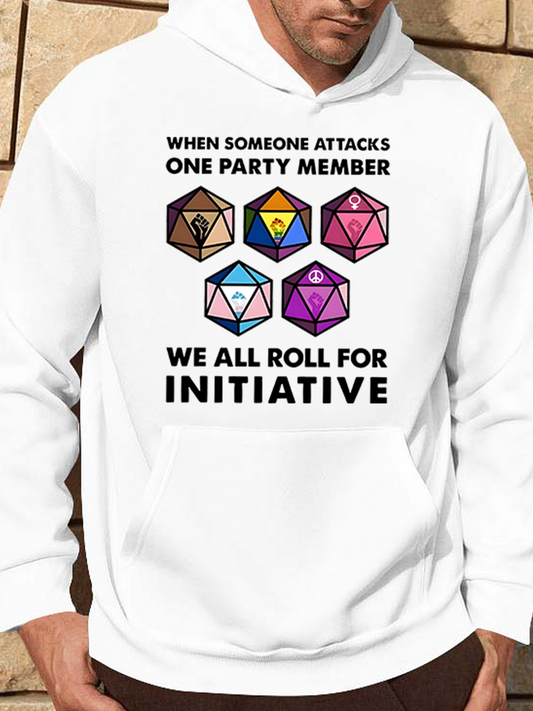 Men's Graphic Hoodie When Someone Attacks One Party Member We All Roll For Initiative Colorful Dice Shapes Hoodie