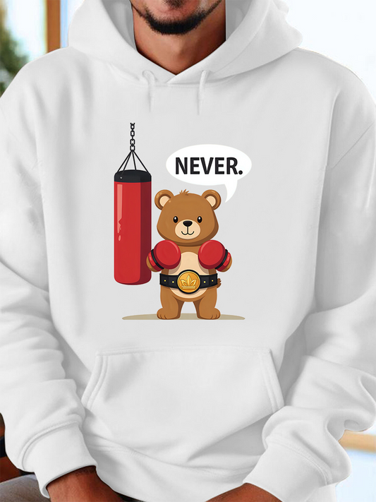 Men's Graphic Hoodie Never Determined Little Bear With Boxing Gloves And Punching Bag