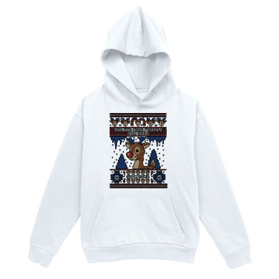 Men's Graphic Hoodie Snowy Mountains With Festive Patterns Surrounding A Happy Brown Dog