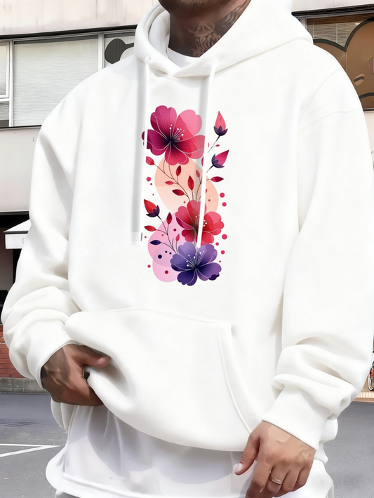 Men's Graphic Hoodie Pink Petals Floating Among Delicate Leaves With Large Blossoming Flower