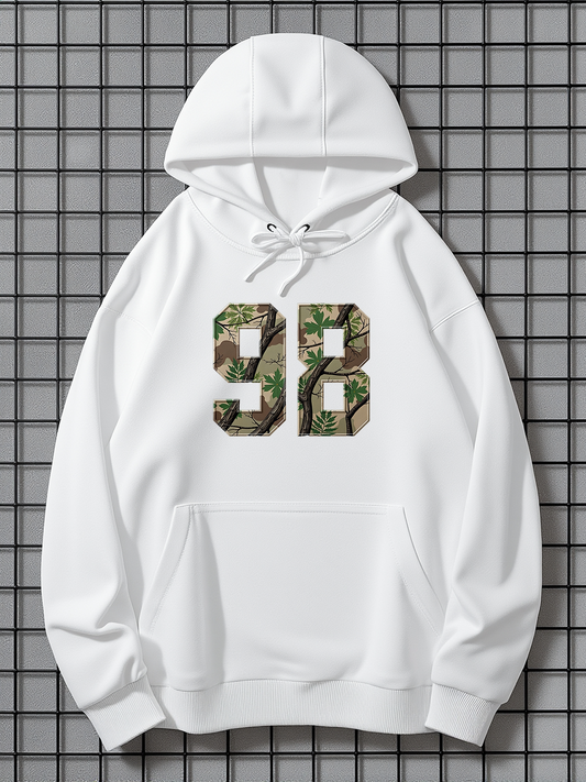 Men's Graphic Hoodie Camouflage Patterned Numbers On Classic White Hoodie