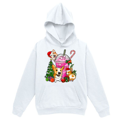 Men's Graphic Hoodie Cute Corgis With Festive Candy And Pink Smoothie Surrounded By Holiday Greenery Corgi