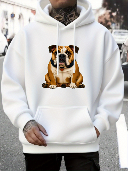 Men's Graphic Hoodie Urban Streets With Realistic Sitting Bulldog Hoodie