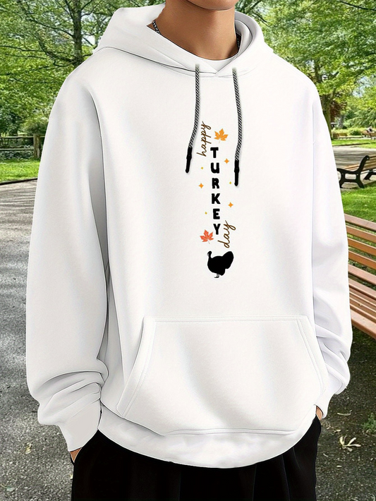 Men's Graphic Hoodie Happy Turkey Surrounded By Falling Autumn Maple Leaves Turkey