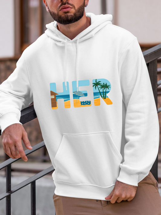 Men's Graphic Hoodie HER Tropical Sunset Colors With Palm Trees And Ocean Horizon