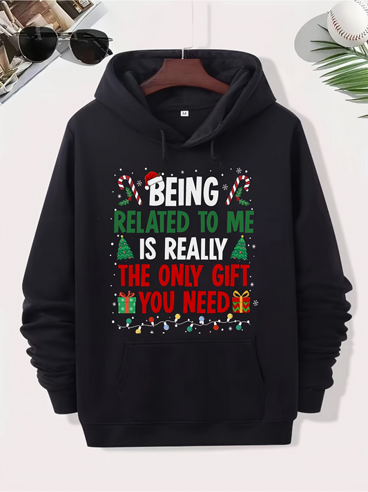 Men's Graphic Hoodie Being Related To Me With Christmas Trees And Decorative Holiday Lights Gift