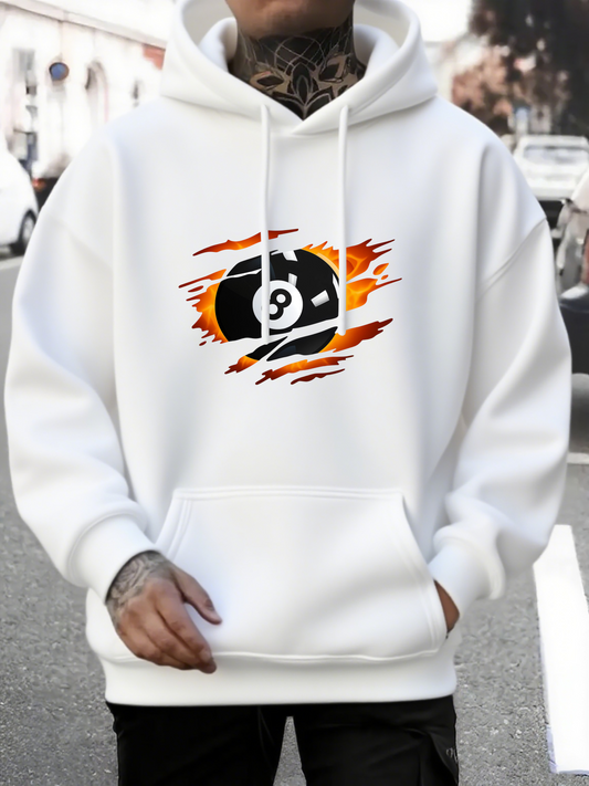 Men's Graphic Hoodie Fiery Streaks With Classic Billiard Ball In Center Hoodie