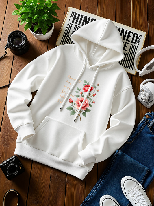 Men's Graphic Hoodie Delicate Pink Blossoms Among Soft Green Leaves White Flower