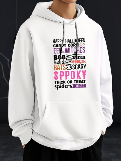 Men's Graphic Hoodie Happy Halloween Trick Or Treat Spooky Bats Candy Corn Hoodie