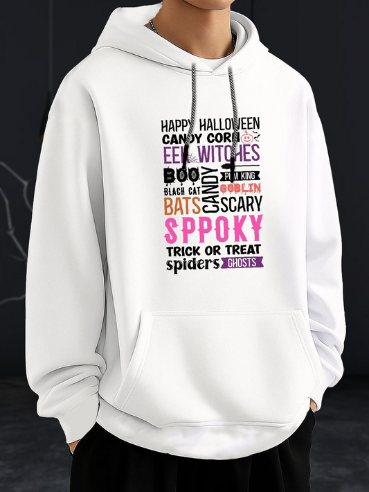 Men's Graphic Hoodie Happy Halloween Trick Or Treat Spooky Bats Candy Corn Hoodie