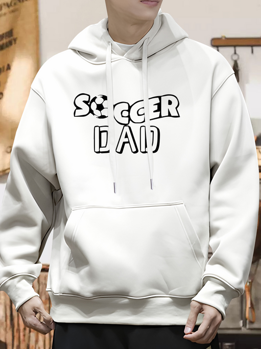 Men's Graphic Hoodie Soccer Dad Bold Black Typography With Playful Soccer Ball Design Hoodie