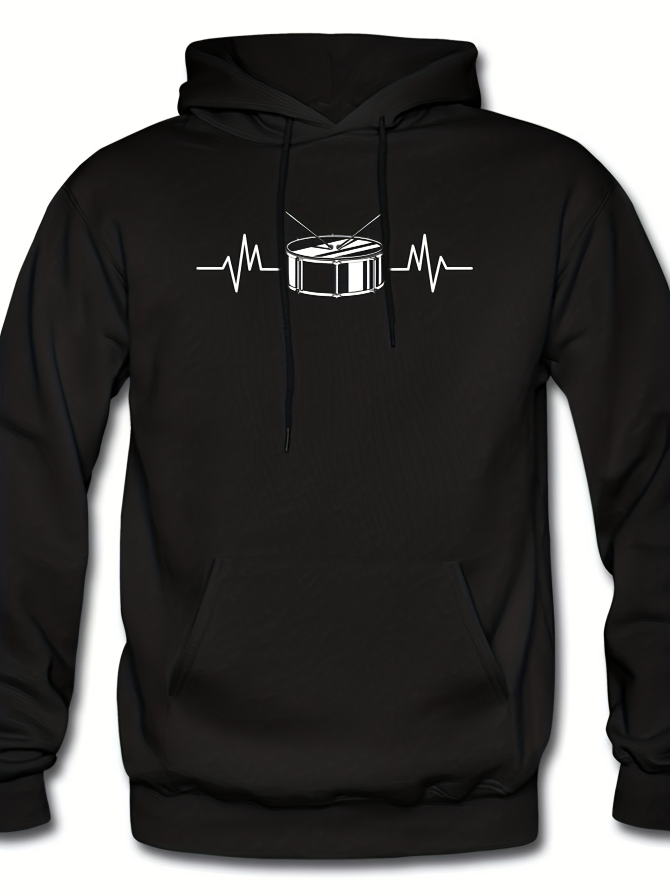 Men's Graphic Hoodie Heartbeat Line Surrounding A Detailed Snare Drum Design