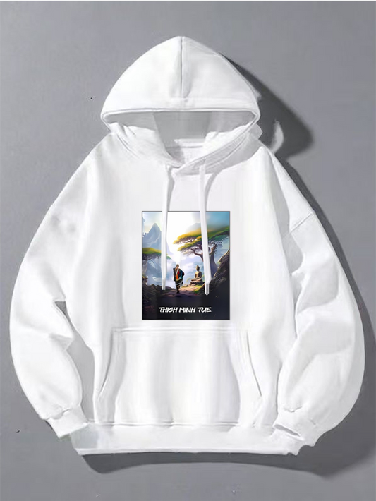Men's Graphic Hoodie Trendy Warm Time Vibrant Outdoor Landscape With Distant Mountains And Blue Sky Hoodie