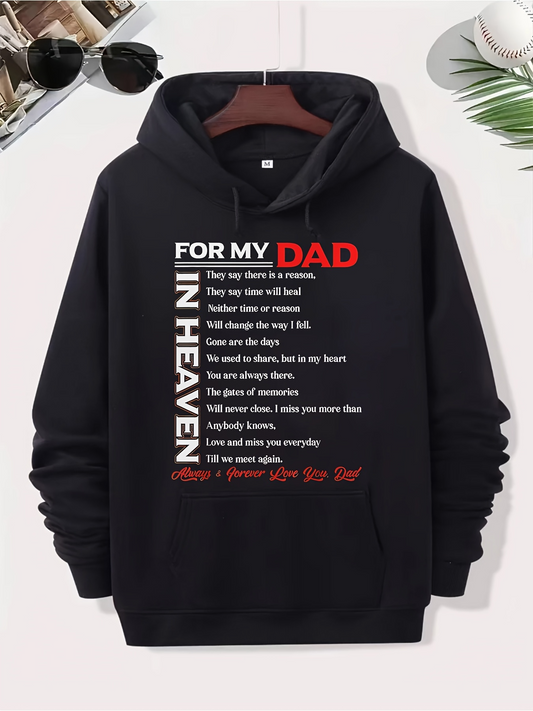 Men's Graphic Hoodie For My Dad In Heaven Loving Memory Poem With Emotional White Typography Hoodie