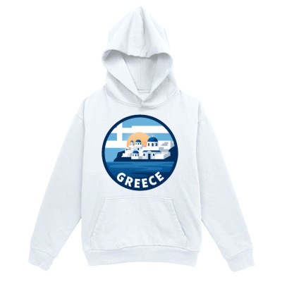 Men's Graphic Hoodie Greece Sunset Over Aegean Buildings With Blue White Waves