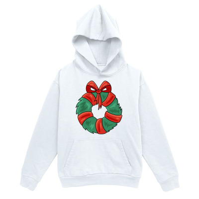 Men's Graphic Hoodie Festive Holiday Wreath With Red Bow And Green Ribbon Wreath