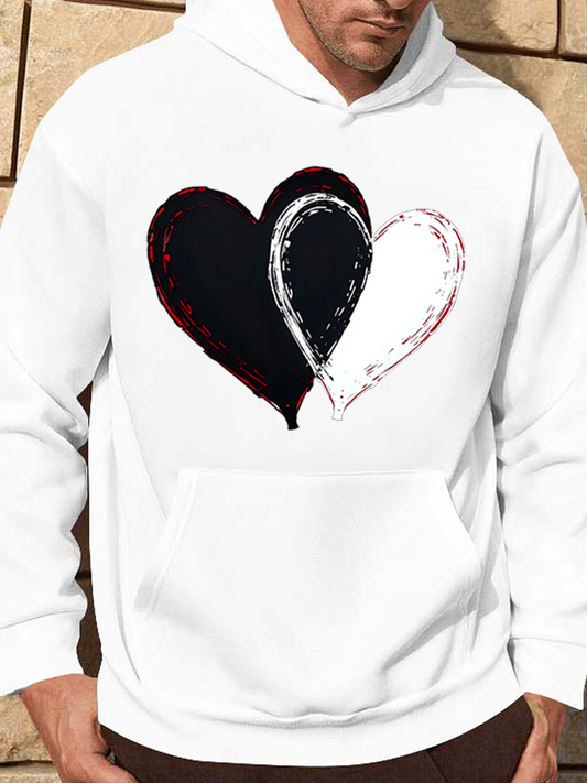 Men's Graphic Hoodie Artistic Grunge Effect Two Interlocked Contrasting Painted Hearts