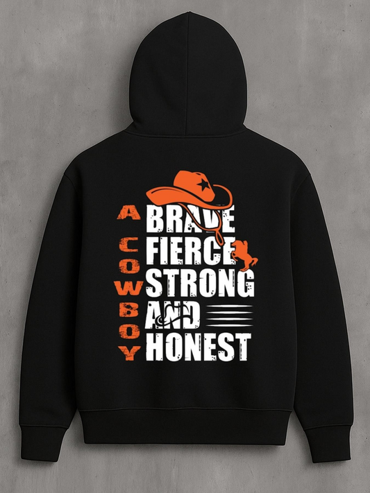 Men's Graphic Hoodie Brave Fierce Strong And Honest With Hat And Horse Cowboy