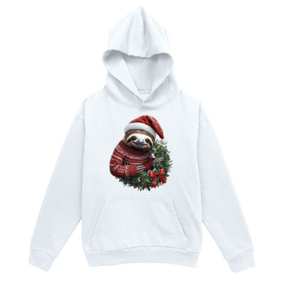 Men's Graphic Hoodie Festive Holiday Wreath With Cozy Sloth Wearing Santa Hat