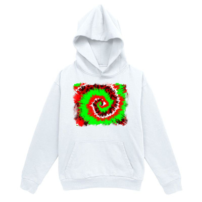 Men's Graphic Hoodie Vibrant Red And Green Swirl Design On White Hoodie