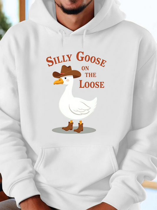 Men's Graphic Hoodie Silly Goose On The Loose Wearing Cowboy Hat And Boots Goose