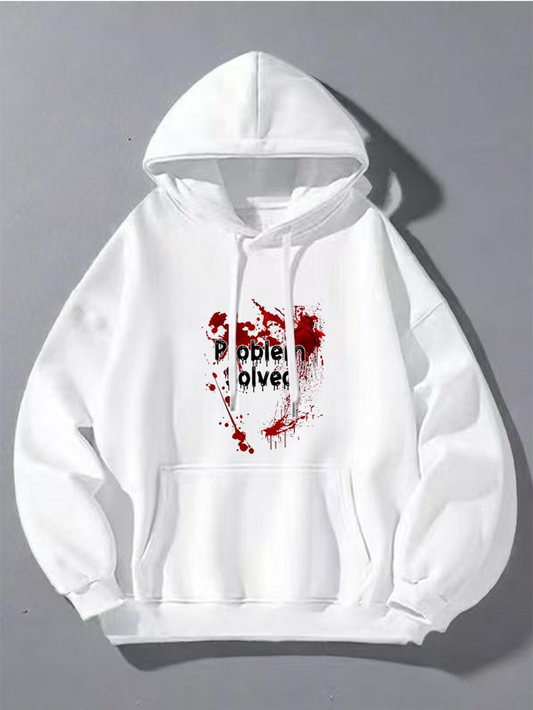 Men's Graphic Hoodie Broken And Solved With Smudged Red Paint Centerpiece Hoodie