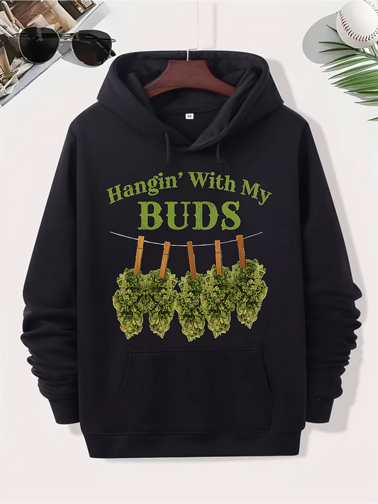 Men's Graphic Hoodie Hangin With My Buds Green Plant Clusters Hanging On A Clothesline Hoodie