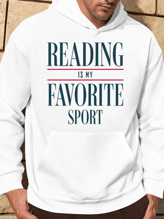 Men's Graphic Hoodie Reading Is My Favorite Sport Minimalist Lettering Relaxed White Hoodie