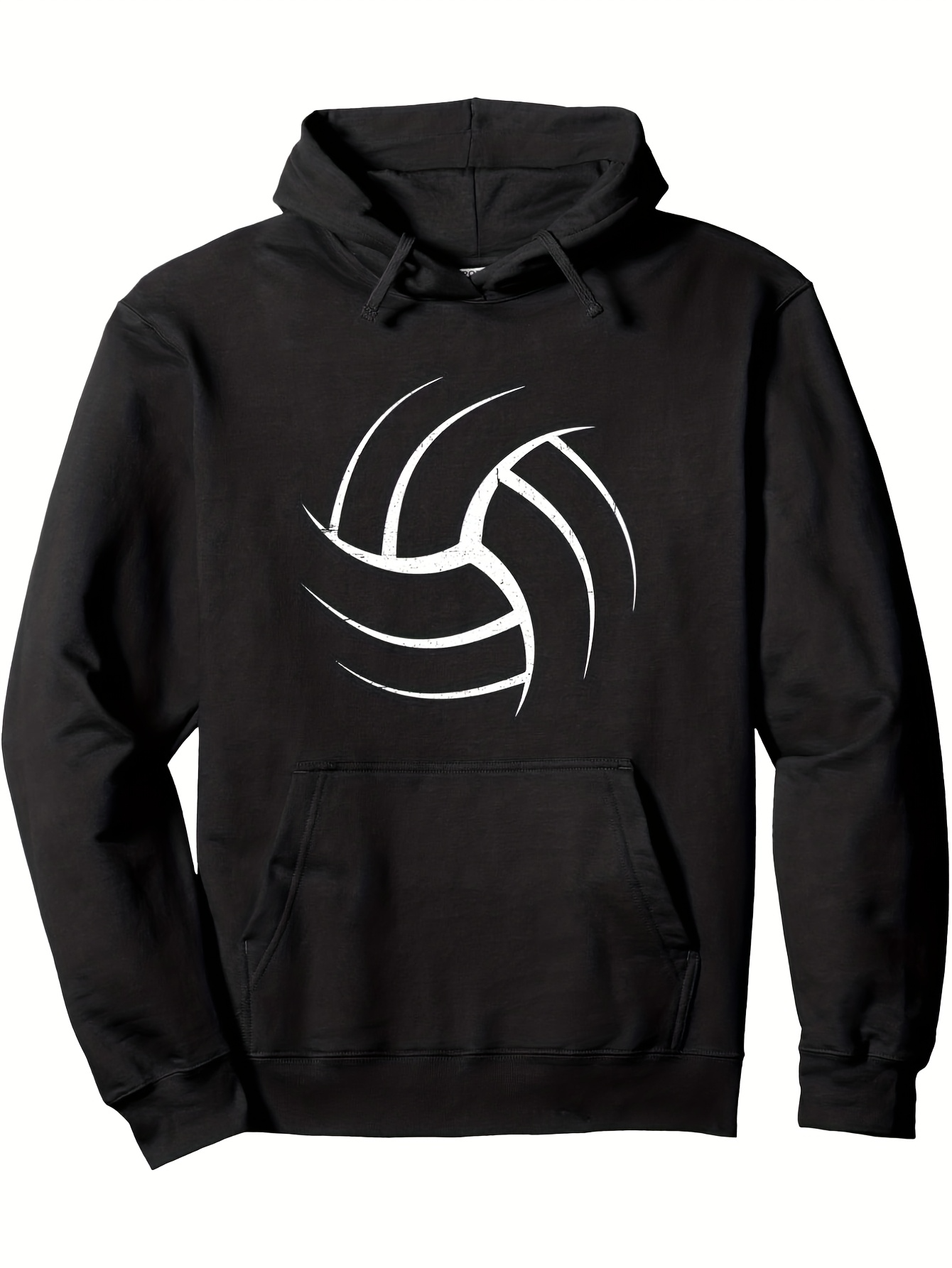 Men's Graphic Hoodie Abstract Curved White Lines Forming Central Focus Volleyball