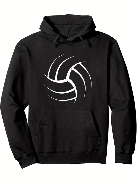 Men's Graphic Hoodie Abstract Curved White Lines Forming Central Focus Volleyball