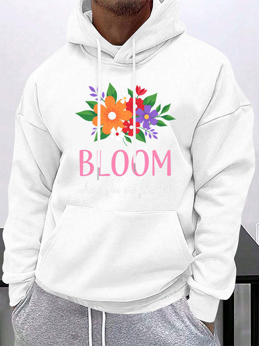 Men's Graphic Hoodie Bloom With Colorful Vibrant Summer Flowers In Lush Greenery Print Flower