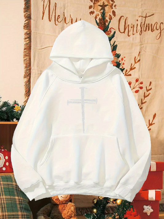 Men's Graphic Hoodie Minimalist Winter Scene With Subtle Cross Design On Center Hoodie