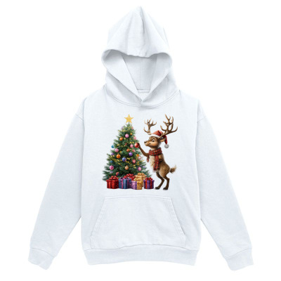 Men's Graphic Hoodie Festive Reindeer With Gifts Among Christmas Tree Lights