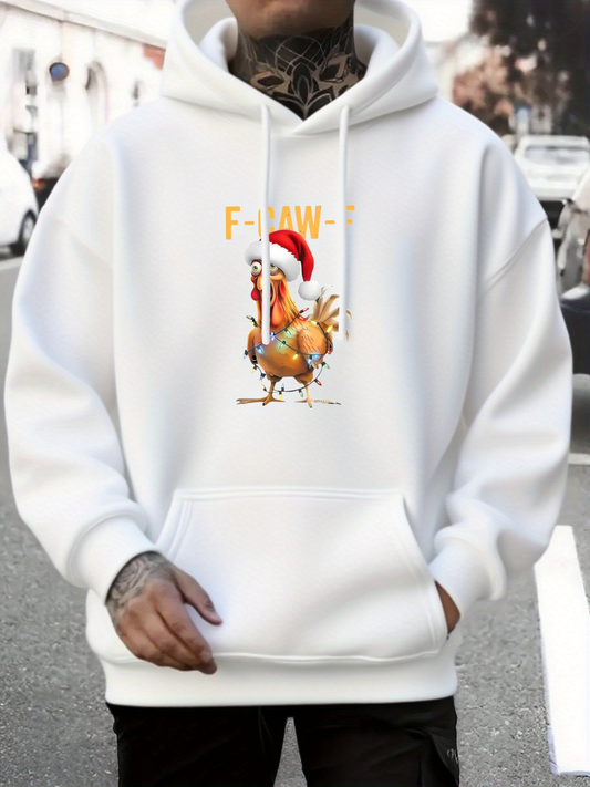 Men's Graphic Hoodie Festive Chicken Wearing Red Santa Hat Standing Proudly Chicken