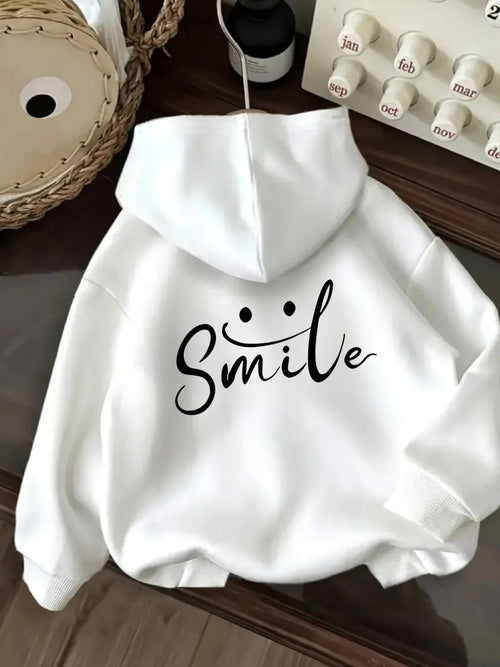 Women's Graphic Hoodie Smile Playful Handwritten Script With Dotted Cheerful Smile