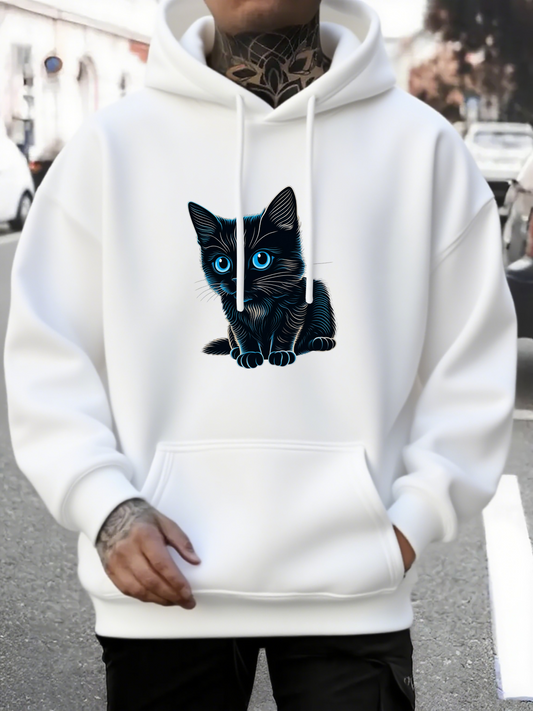 Men's Graphic Hoodie Bright Blue Eyed Kitten Sitting On Soft White Hoodie Cat