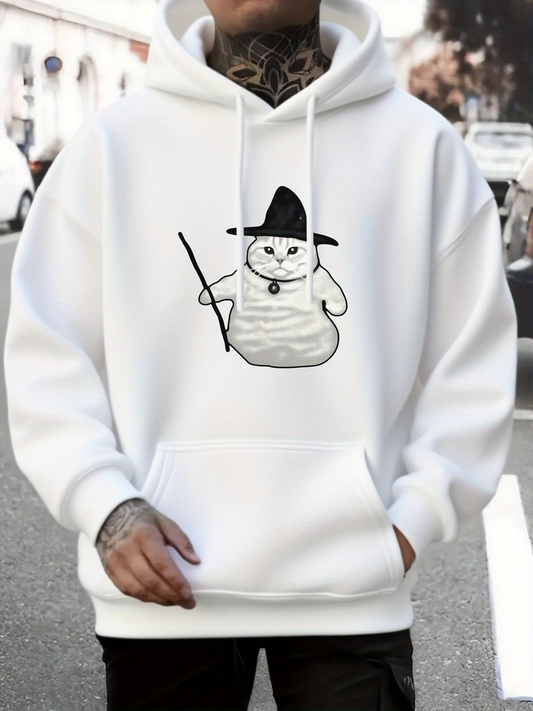 Men's Graphic Hoodie Cozy Winter Street With Wizard Hat Wearing Snowman