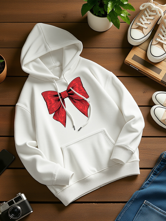 Men's Graphic Hoodie Crisp Morning Light With Oversized Red Satin Bow