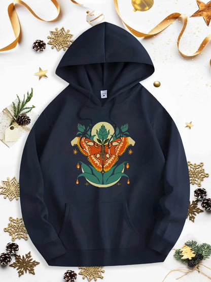 Men's Graphic Hoodie Ornate Fairy Lights Glowing Leaves With Decorative Festive Botanical Fox