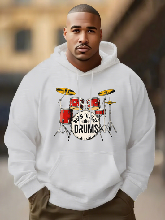 Men's Graphic Hoodie Born To Play Drums Colorful Cymbals Under Vibrant Stage Lights Drum Set