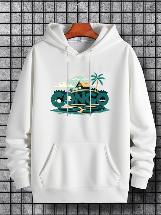 Men's Graphic Hoodie Beach Hut With Palm Trees Reflected In Calm Blue Water House