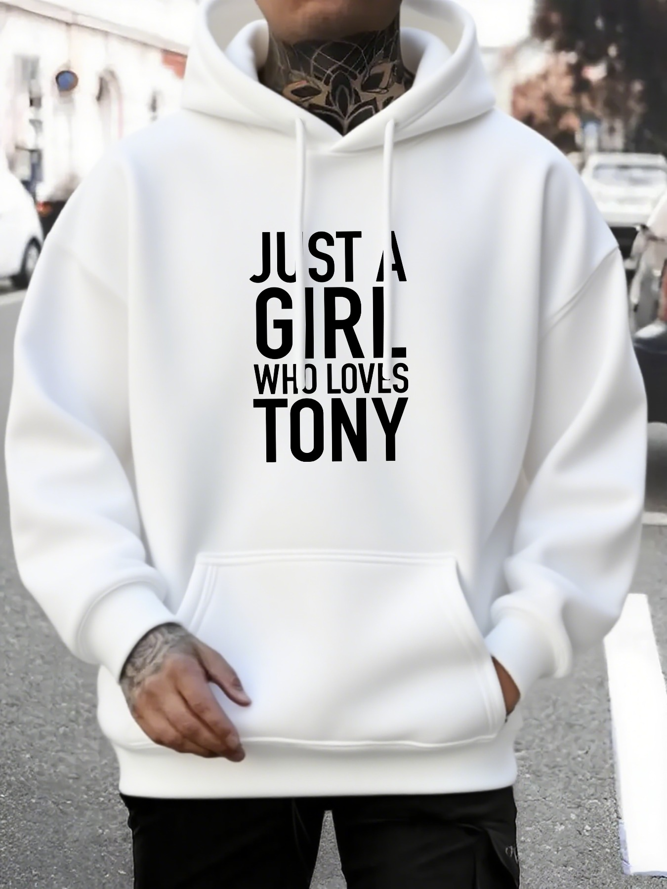 Men's Graphic Hoodie Just A Girl Who Loves Tony Bold Lettered Text Design Hoodie