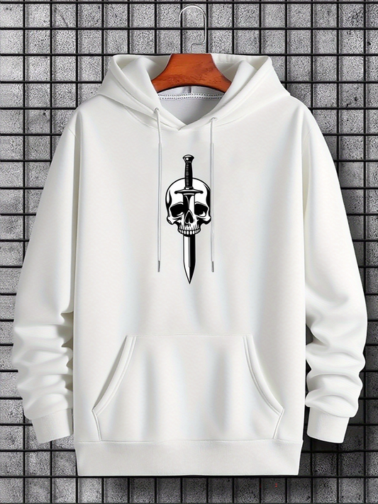 Men's Graphic Hoodie Bold Black Dagger Piercing A Grim Skull Hoodie