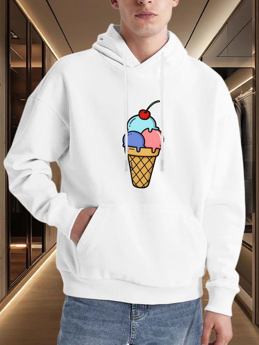 Men's Graphic Hoodie Colorful Triple Scoop Ice Cream With Cherry Topping Cone