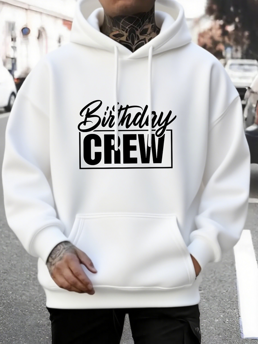 Men's Graphic Hoodie Birthday Crew Bold Black Lettering On White Hoodie Crew