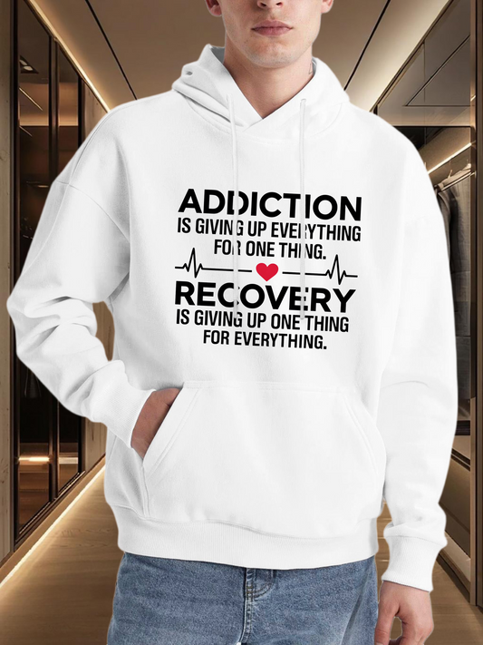 Men's Graphic Hoodie Addiction Recovery With Heartbeat Design Inspiring White Hoodie