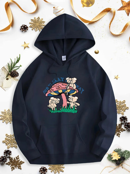 Men's Graphic Hoodie Happy Day Cute Cartoon Mushrooms With Smiling Pink Cap Mushroom