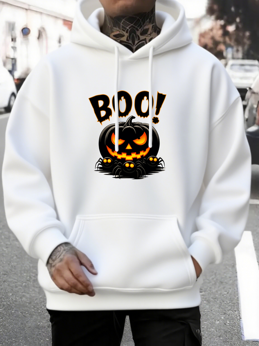 Men's Graphic Hoodie Boo Glowing Orange Halloween Pumpkin With Smiling Face Jack O Lantern