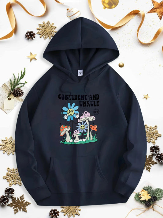 Men's Graphic Hoodie Confident And Unafraid Colorful Flowers Mushrooms In Outdoor Meadow Hoodie